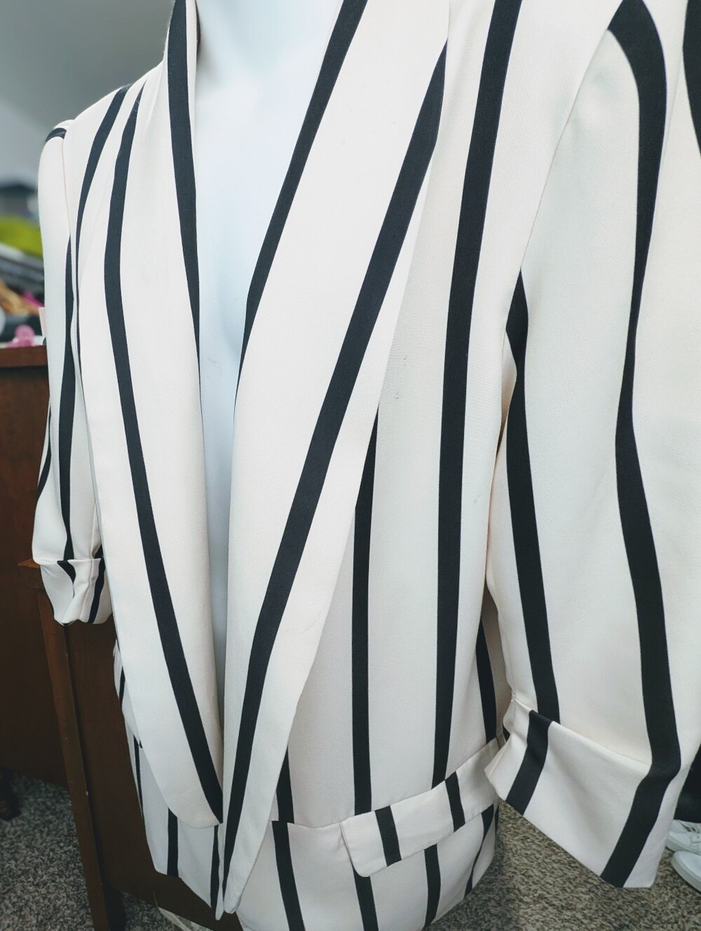 Cream and Black Striped Blazer